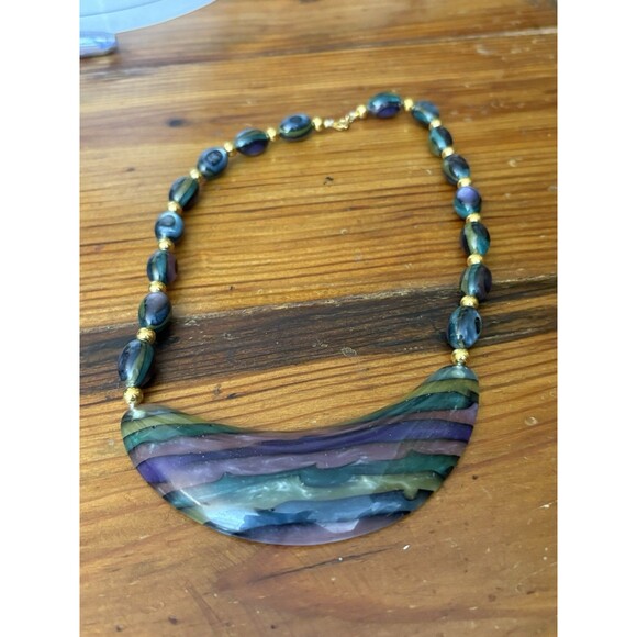 Vintage Purple & Blue Necklace Hang On The Upper Chest Acrylic - Picture 1 of 10